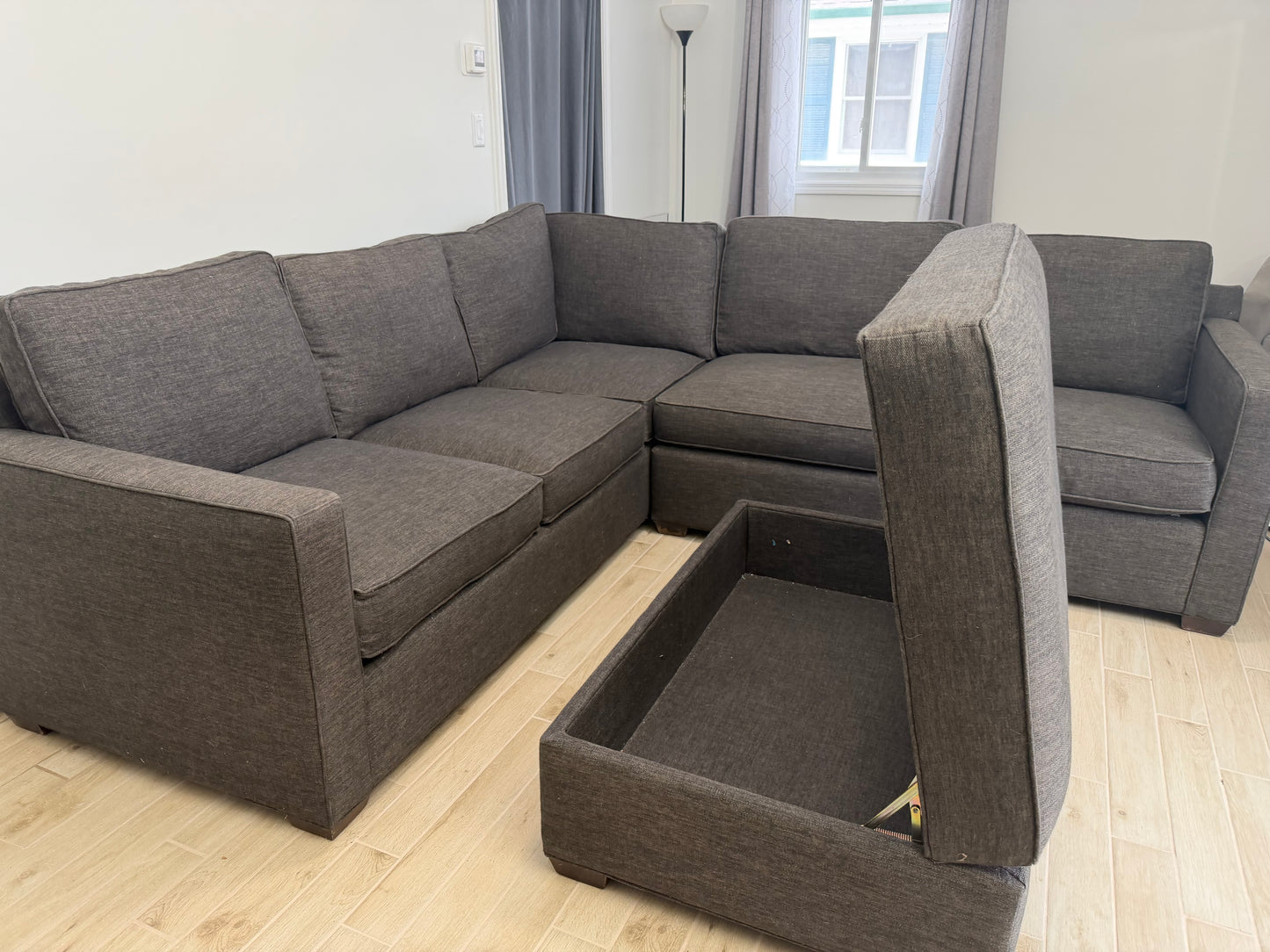 Crate & Barrel Barrett 3-Piece Sectional with Storage Ottoman