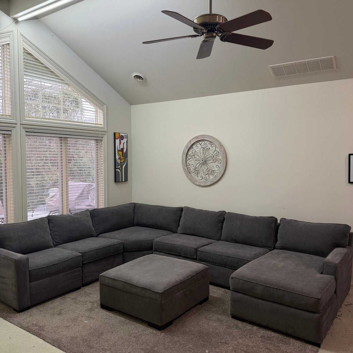 Macy’s Radley Gray 5 - Piece Sectional with Storage Ottoman - Modern Living For Less Furniture