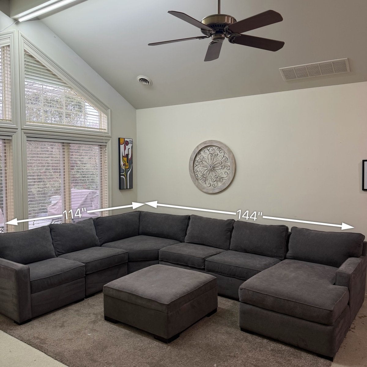 Macy’s Radley Gray 5 - Piece Sectional with Storage Ottoman - Modern Living For Less Furniture